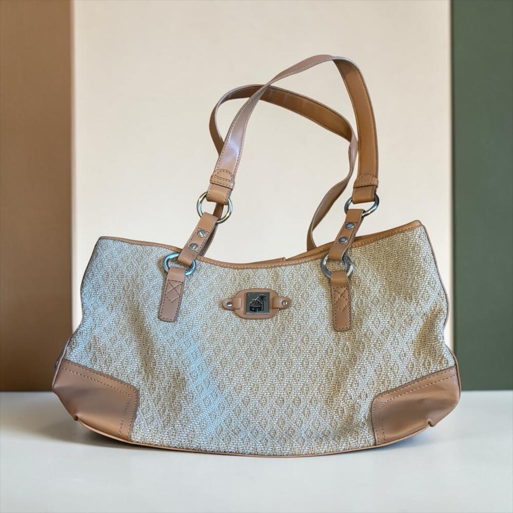 Caribbean Joe Tan Woven Tote Bag Beach Shoulder Purse Resort Vacation Casual